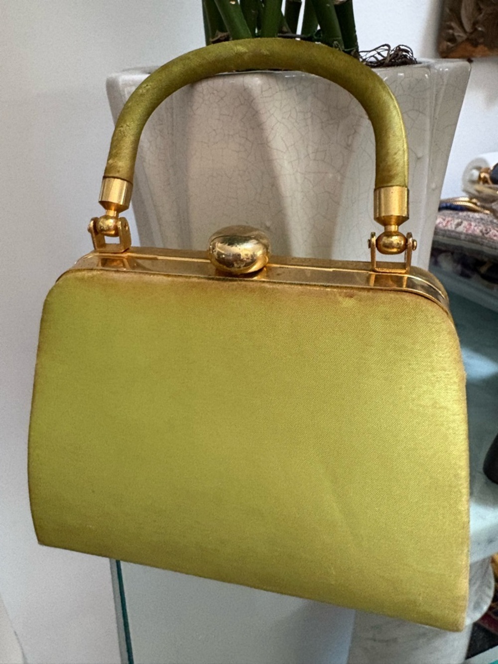 VINTAGE Vanessa Gold Metallic Top-Handle Clutch Crossb- Women's Evening bag rust